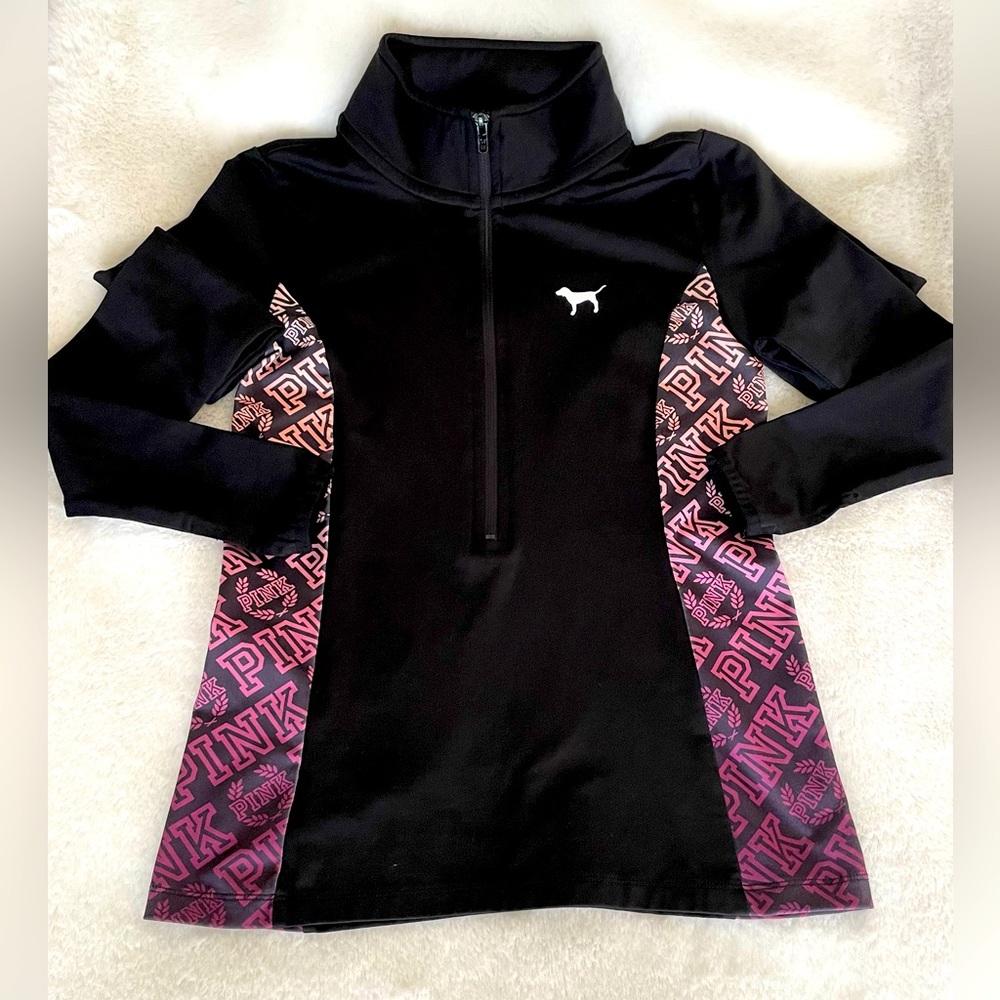 💖💖PINK VICTORIA’S SECRET PULLOVER TOP SZ: XS BLACK & PINK